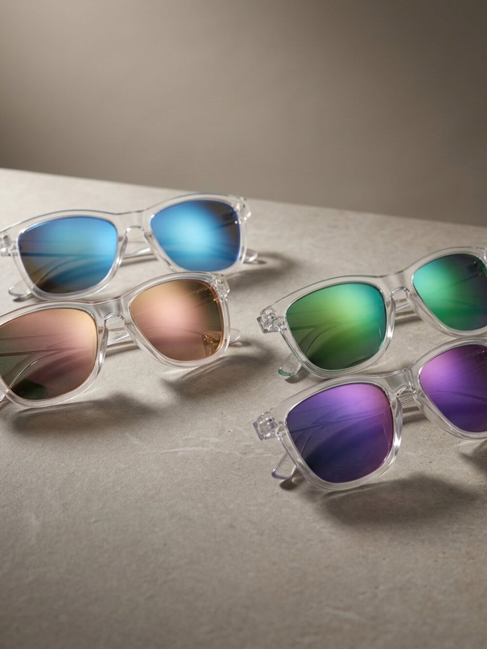 4 Pairs Clear frame, Mirrored lenses, Compact fit, Fashion, Sunglasses UV 400